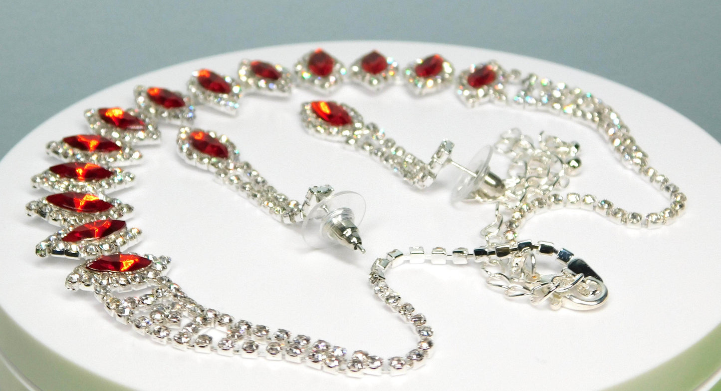 Ruby Red Diamond Shape Rhinestone and Glass Necklace set - Victoria's Treasure Chests