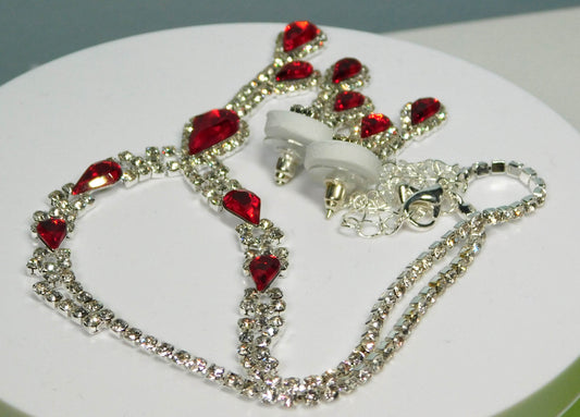 Red Glass Teardrop and Clear Rhinestone Necklace Set - Victoria's Treasure Chests