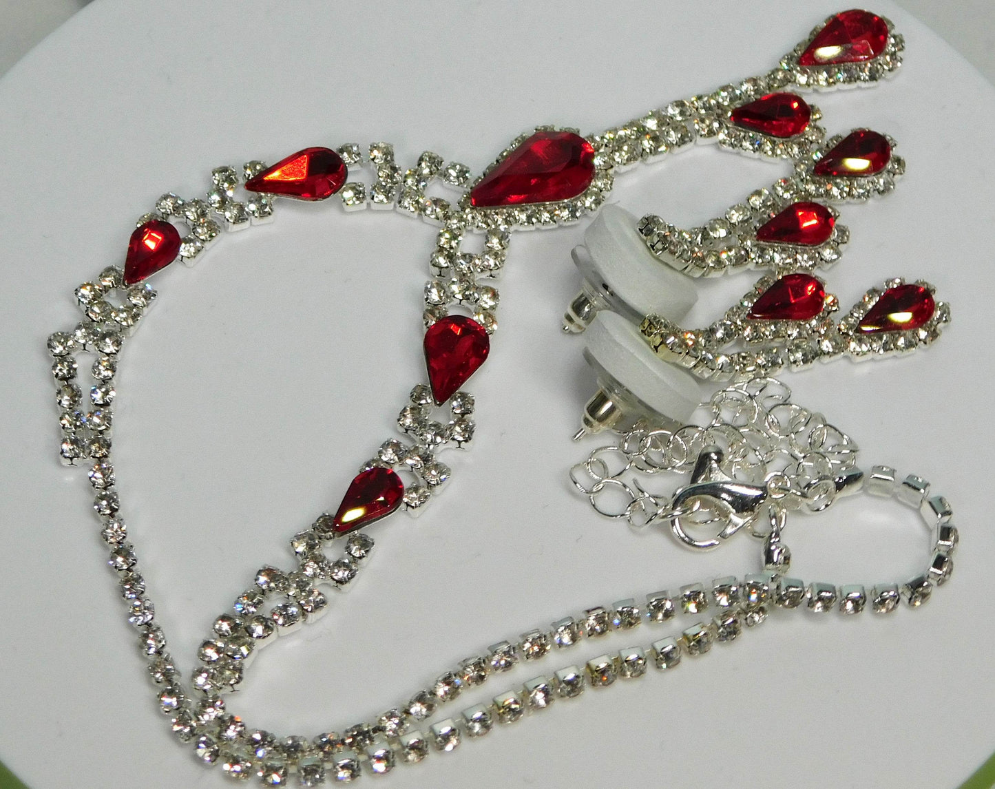 Red Glass Teardrop and Clear Rhinestone Necklace Set - Victoria's Treasure Chests