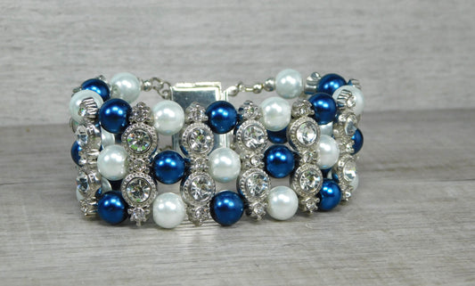 Pearl - Rhinestone Cuff Bracelet - Victoria's Treasure Chests