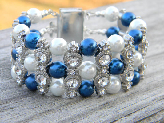 Pearl - Rhinestone Cuff Bracelet - Victoria's Treasure Chests