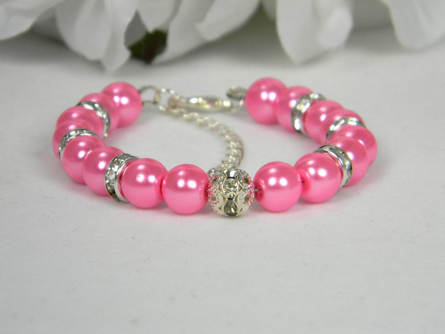 Pink Glass Pearl and Crystal Bracelet - Victoria's Treasure Chests