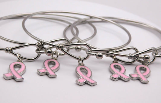 Breast Cancer Pink Ribbon Awareness Bracelet Stainless Steel