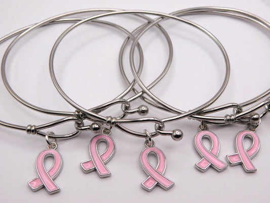 Breast Cancer Pink Ribbon Awareness Bracelet Stainless Steel