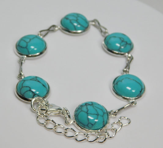 Western Inspired Silver Tone 12mm Simulated Turquoise Bracelets - Victoria's Treasure Chests