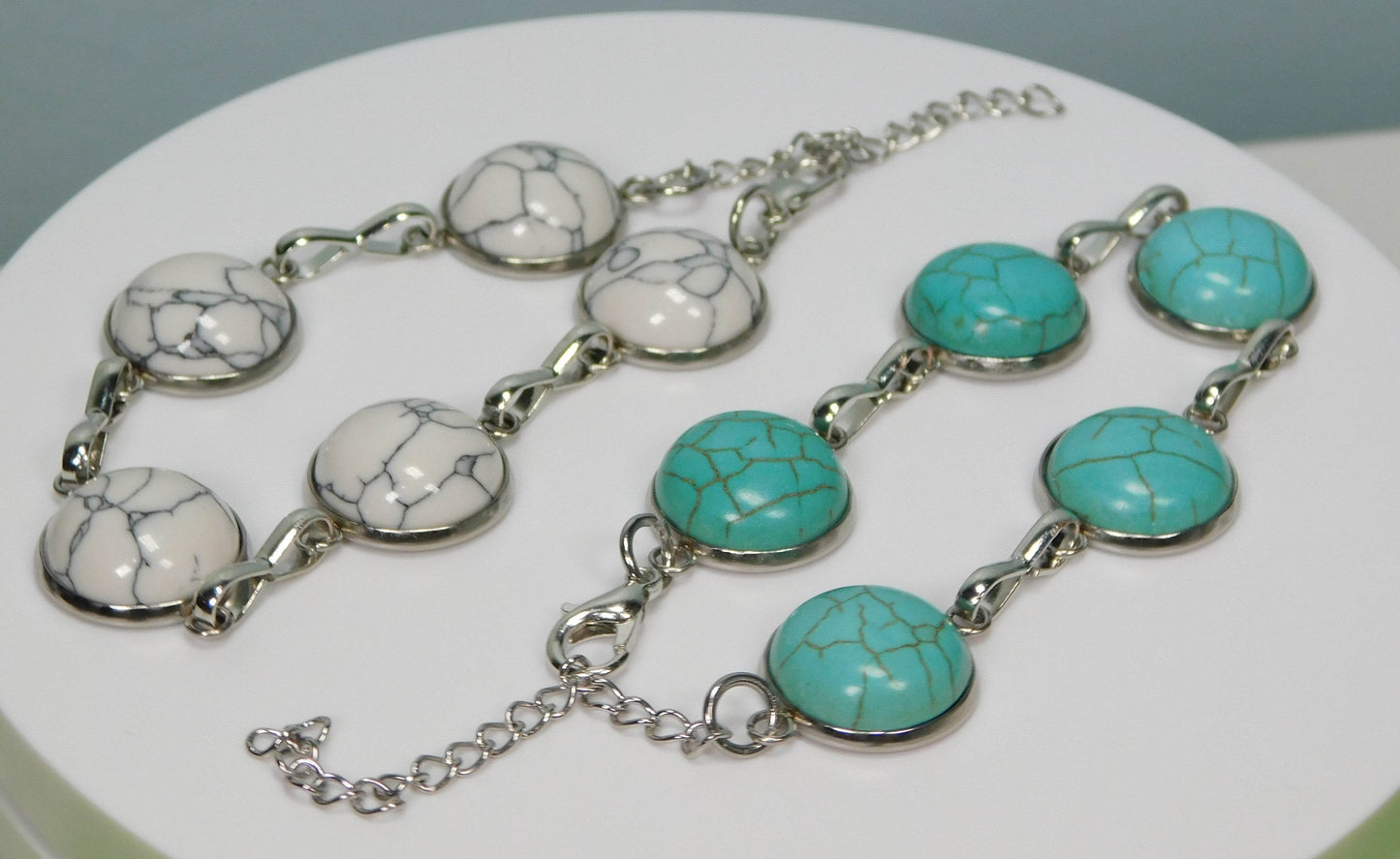 Western Inspired Stainless Steel 14mm Simulated Turquoise Bracelets - Victoria's Treasure Chests