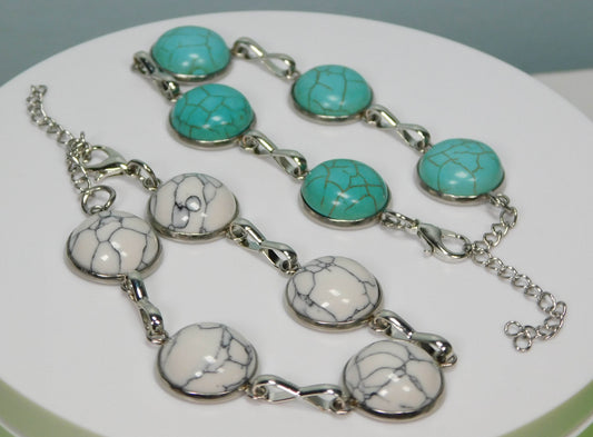 Western Inspired Stainless Steel 14mm Simulated Turquoise Bracelets - Victoria's Treasure Chests