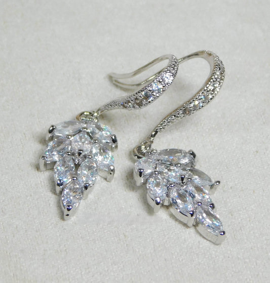 Cubic Zirconia Sparkling Leaf Dangle Earrings - Victoria's Treasure Chests