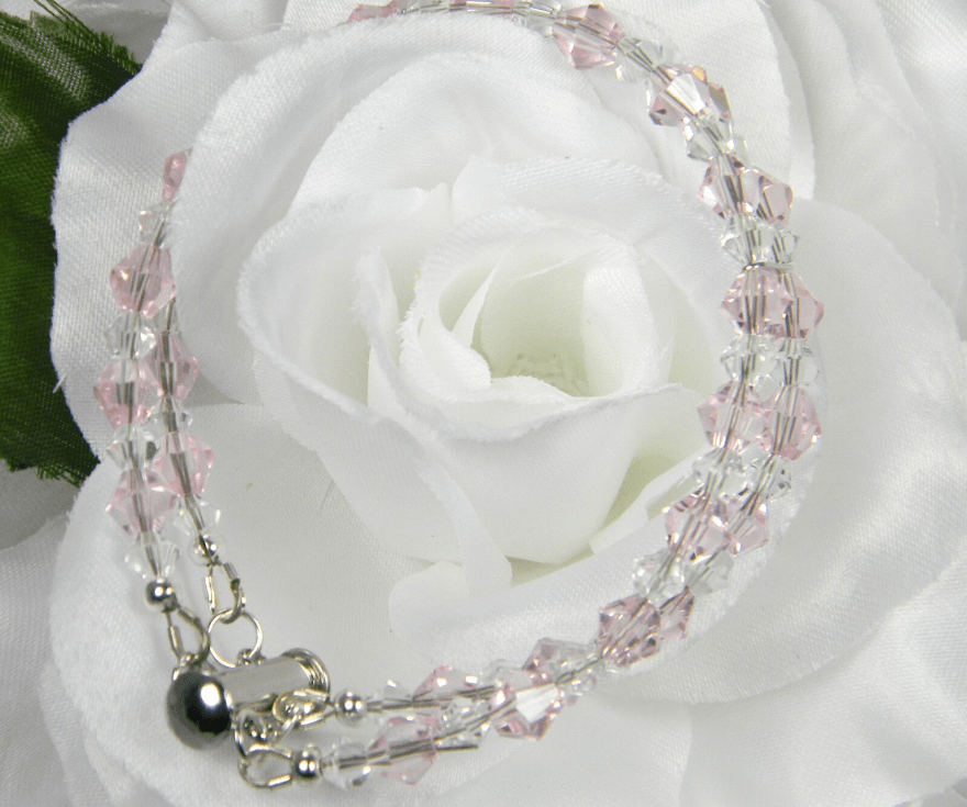 Pink/Clear Crystal Double Strand Bracelet - Victoria's Treasure Chests