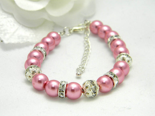 Rose Glass Pearl and Crystal Bracelet - Victoria's Treasure Chests