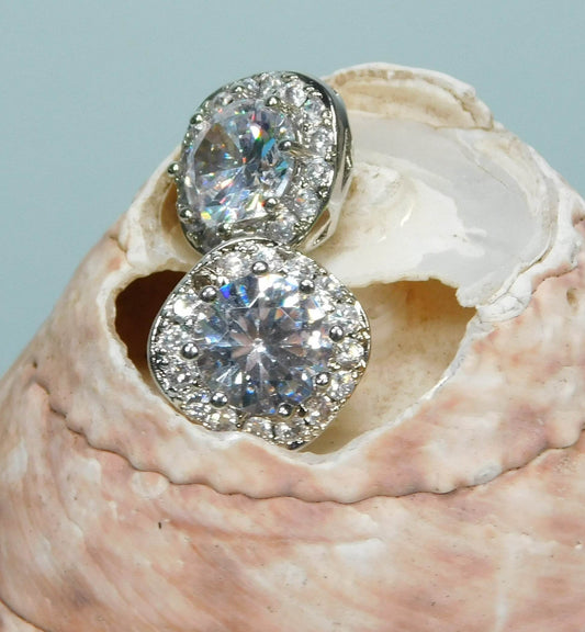 Square Cubic Zirconia Posts, Crystal Earrings - Victoria's Treasure Chests