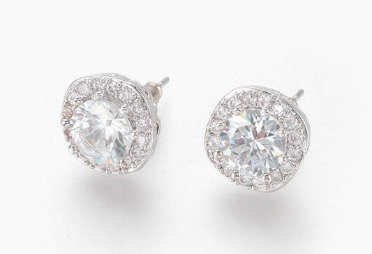 Square Cubic Zirconia Posts, Crystal Earrings - Victoria's Treasure Chests