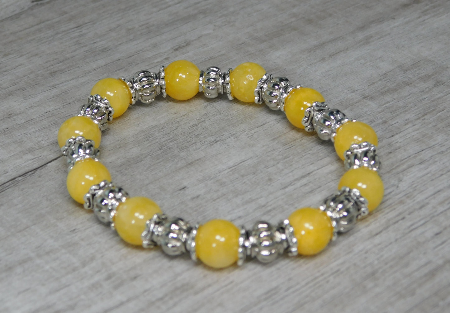 Yellow Jade and Antique Silver Stretch Bracelet