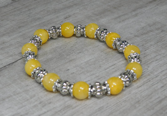 Yellow Jade and Antique Silver Stretch Bracelet - Victoria's Treasure Chests