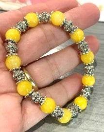 Yellow Jade and Antique Silver Stretch Bracelet - Victoria's Treasure Chests
