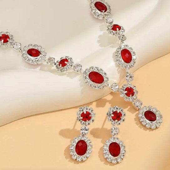Red Glass and Clear Rhinestone Necklace Set - Victoria's Treasure Chests
