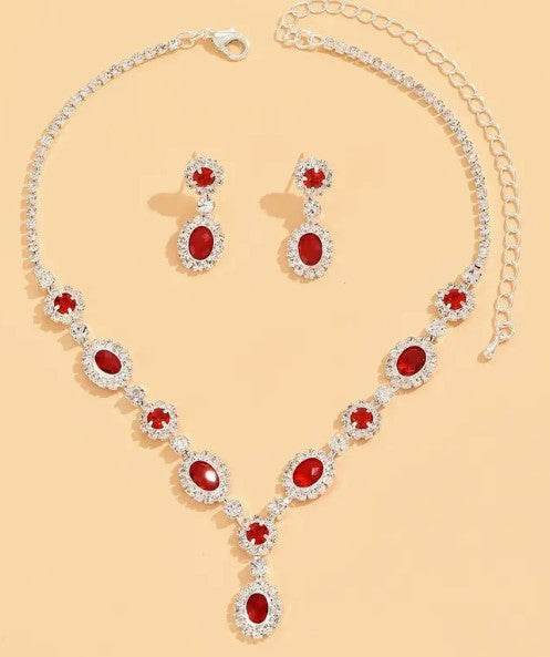 Red Glass and Clear Rhinestone Necklace Set - Victoria's Treasure Chests