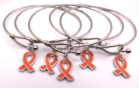 Multiple Sclerosis Orange Ribbon Awareness Bracelet Stainless Steel