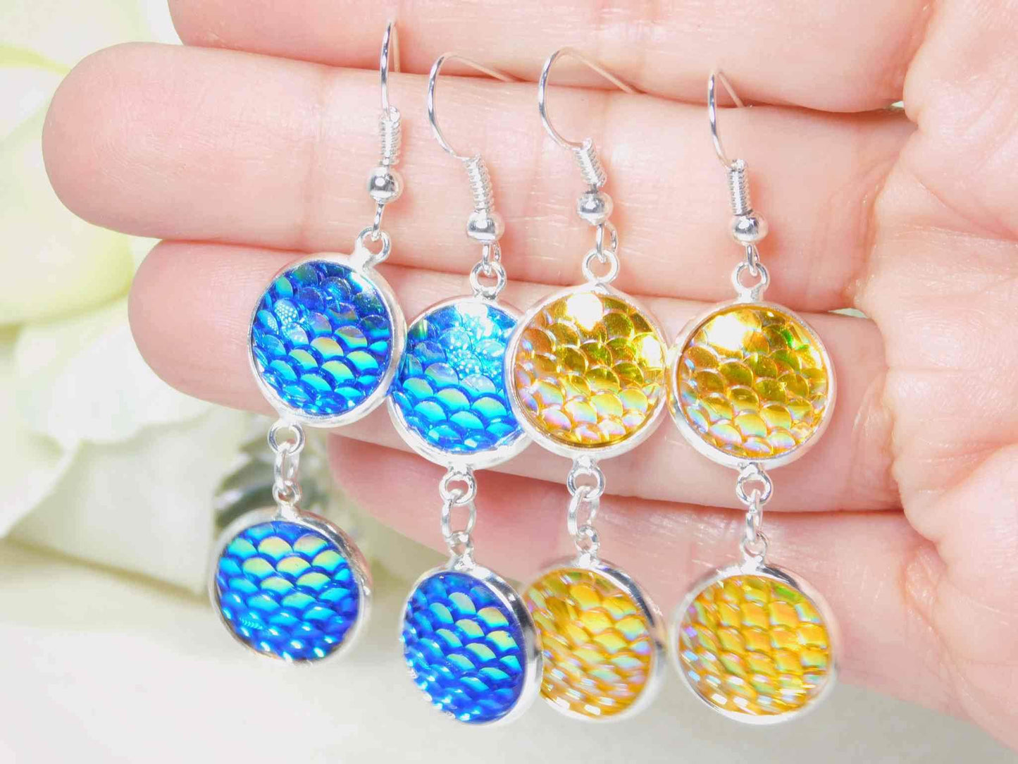 Double 12mm Round Mermaid/Dragon Scale Earrings - Victoria's Treasure Chests