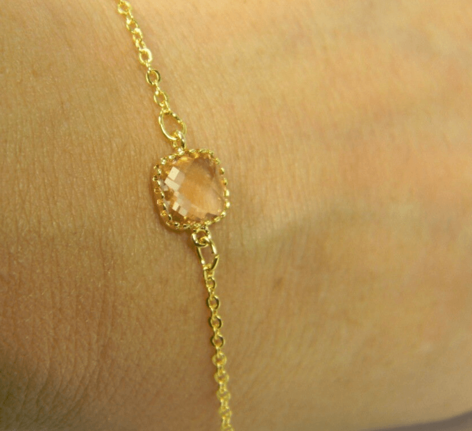 Dainty Peach Glass Gold Bracelet - Victoria's Treasure Chests