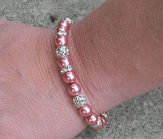 Rose Glass Pearl and Crystal Bracelet - Victoria's Treasure Chests