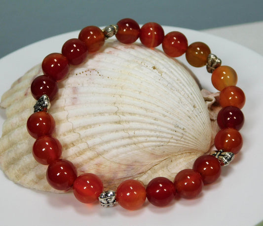 Red Carnelian Gemstone Stretch Bracelet - Victoria's Treasure Chests