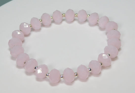 Elegant Glass Bead Stretch Bracelet – Handmade Jewelry with Silver Accents