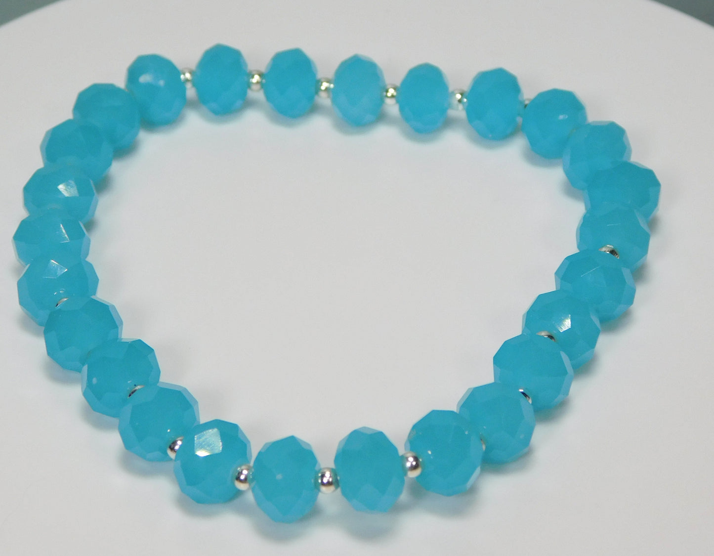 Elegant Glass Bead Stretch Bracelet – Handmade Jewelry with Silver Accents
