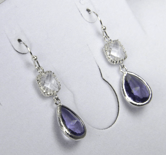 Amethyst Glass Long Dangle Earrings - Victoria's Treasure Chests