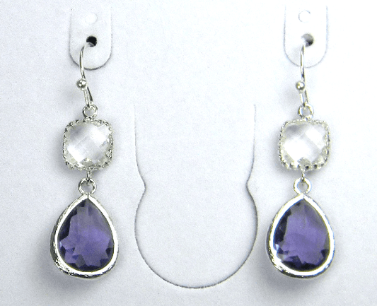 Amethyst Glass Long Dangle Earrings - Victoria's Treasure Chests