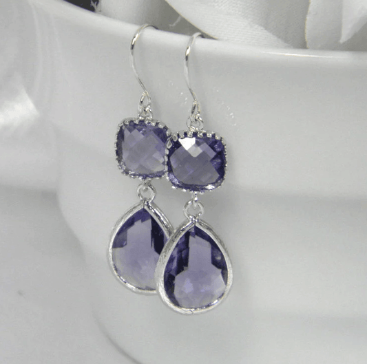 Double Purple Glass Dangle Earrings - Victoria's Treasure Chests