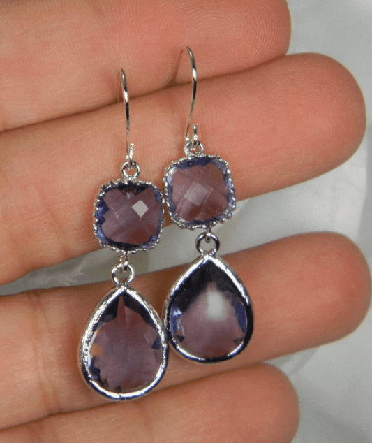 Double Purple Glass Dangle Earrings - Victoria's Treasure Chests