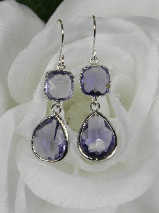 Double Purple Glass Dangle Earrings - Victoria's Treasure Chests