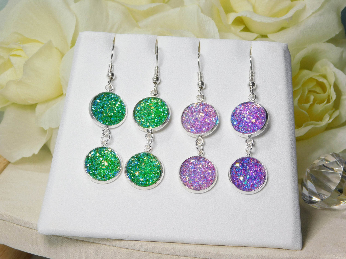 Double 12mm Round Agate Earrings - Victoria's Treasure Chests