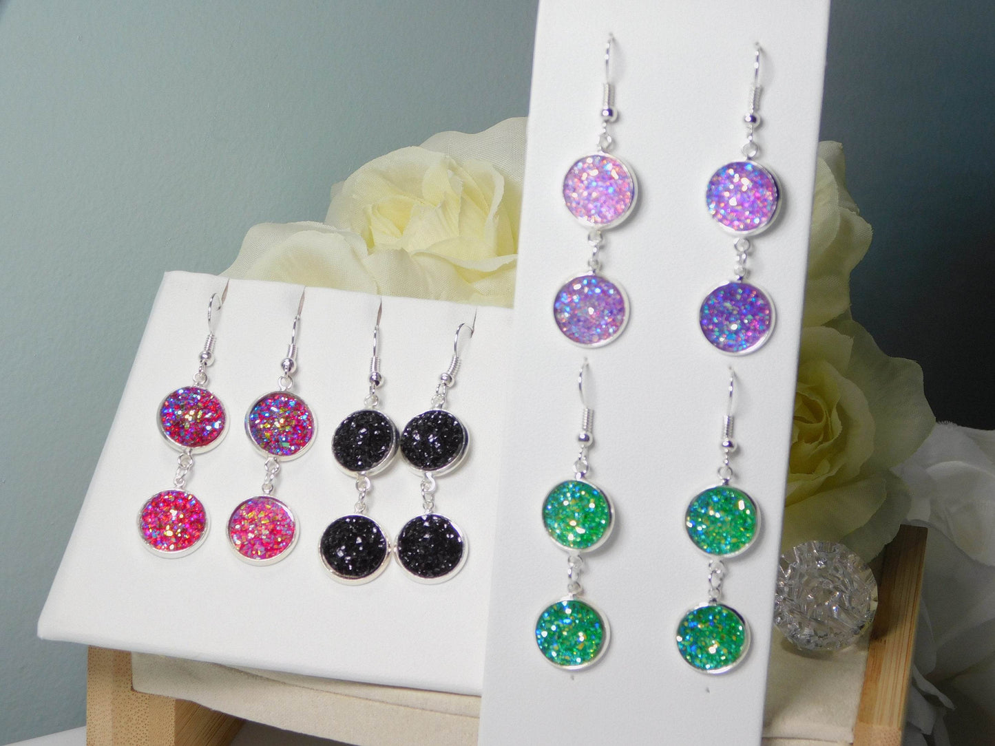 Double 12mm Round Agate Earrings - Victoria's Treasure Chests