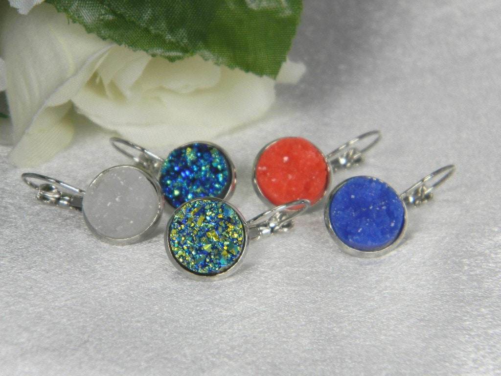Imitation Druzy Lever Back Dangle Earrings - Victoria's Treasure Chests