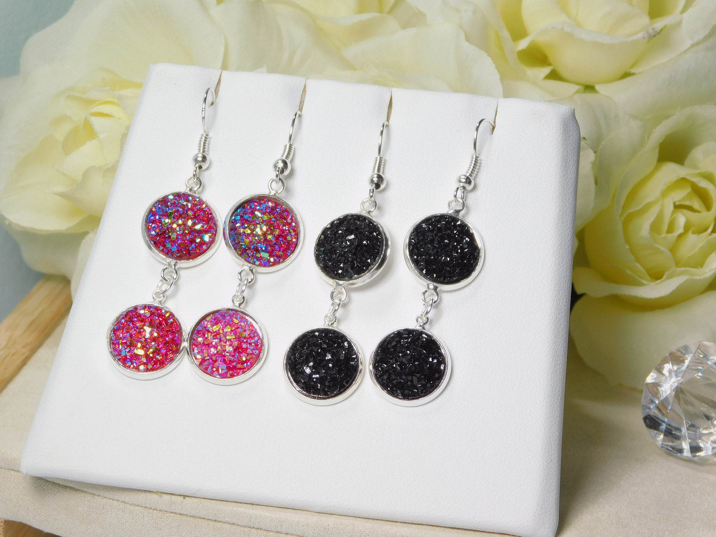 Double 12mm Round Agate Earrings - Victoria's Treasure Chests