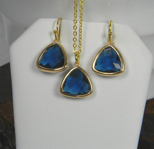 Blue Glass Triangle Necklace Set - Victoria's Treasure Chests