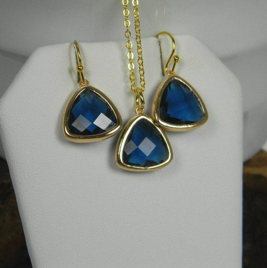 Blue Glass Triangle Necklace Set - Victoria's Treasure Chests