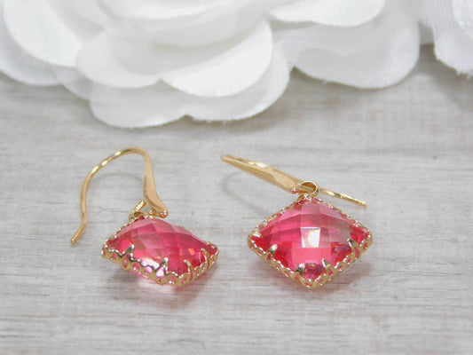 Pink and Clear Glass Diamond Earrings - Victoria's Treasure Chests