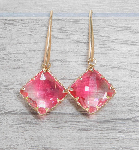 Pink and Clear Glass Diamond Earrings - Victoria's Treasure Chests