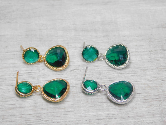 Emerald Green Glass Earrings - Victoria's Treasure Chests