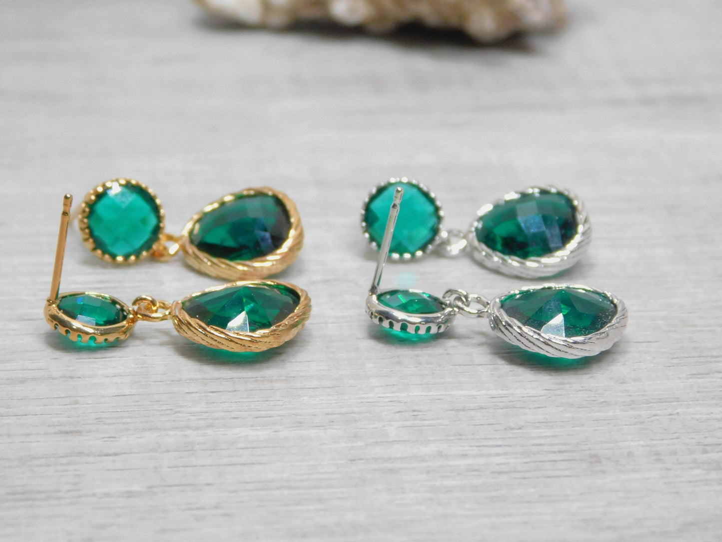 Emerald Green Glass Earrings - Victoria's Treasure Chests