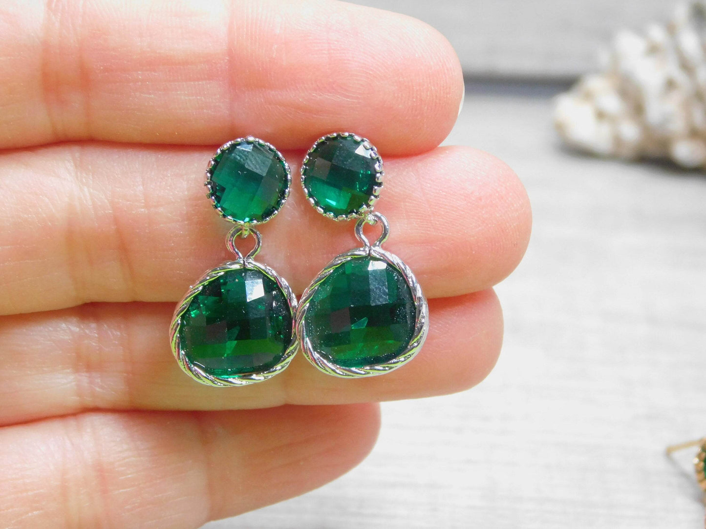 Emerald Green Glass Earrings - Victoria's Treasure Chests