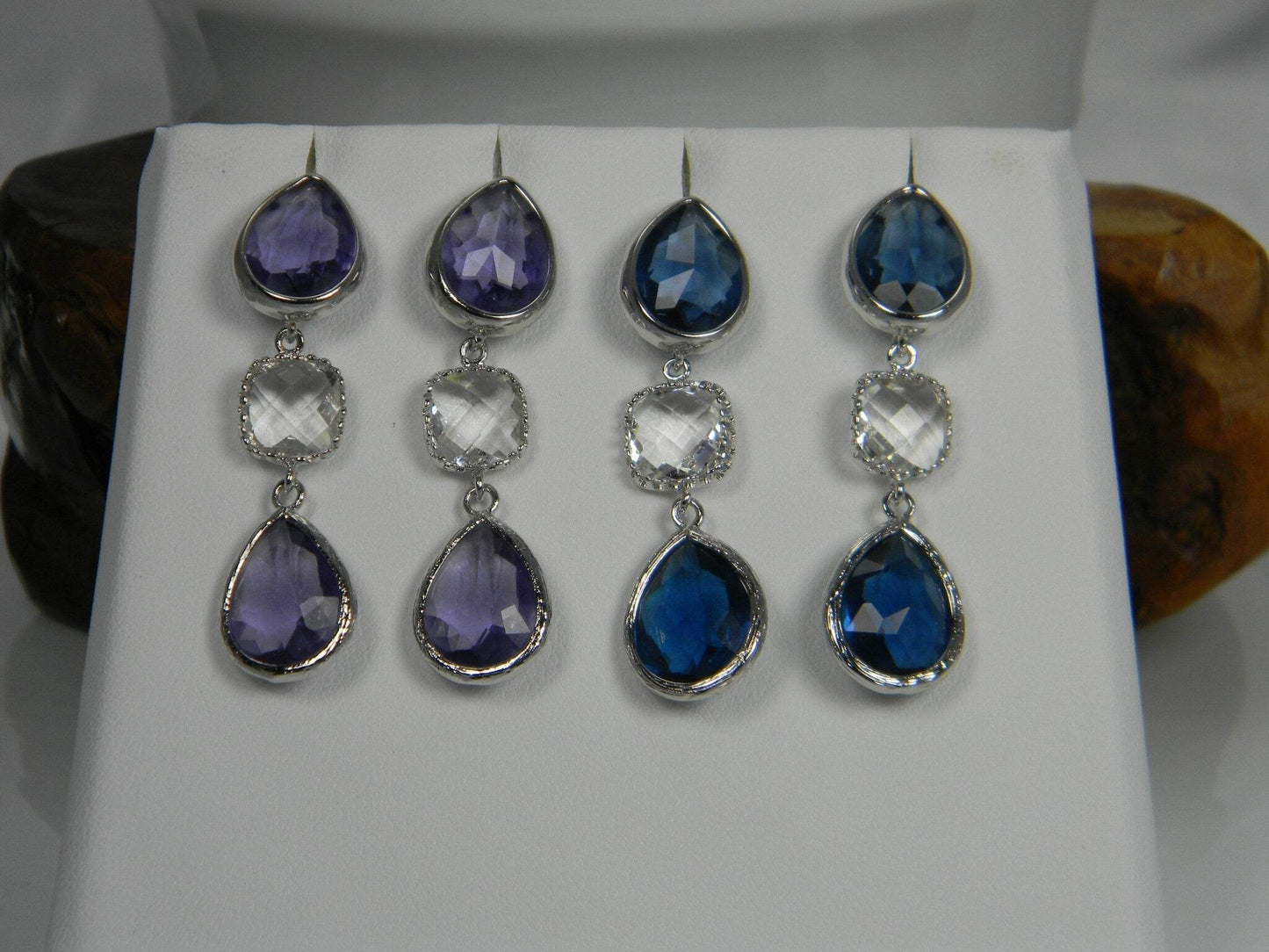 Long Sapphire Blue/Clear Glass Dangle Earrings - Victoria's Treasure Chests