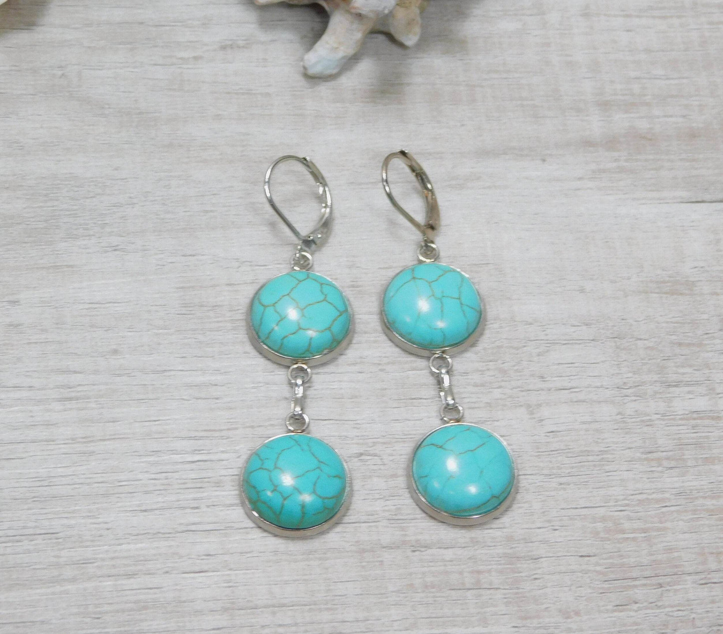 Faux Turquoise dangle Earrings - Victoria's Treasure Chests