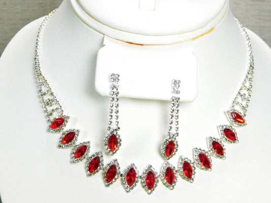 Ruby Red Diamond Shape Rhinestone and Glass Necklace set - Victoria's Treasure Chests