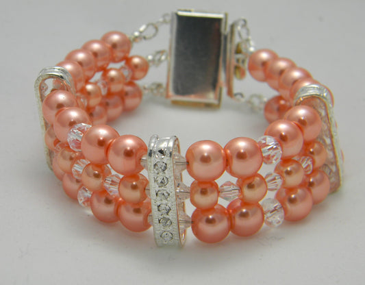 Coral Pearl Rhinestone Cuff Bracelet