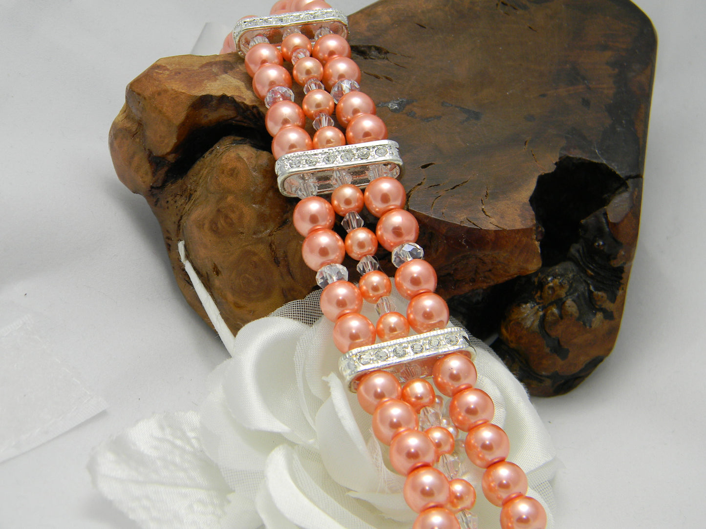 Coral Pearl Rhinestone Cuff Bracelet