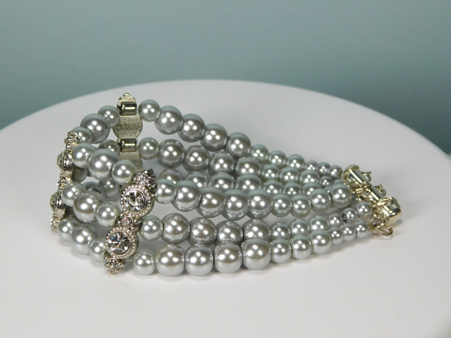 3 Strand Pearl - Rhinestone Cuff Bracelet